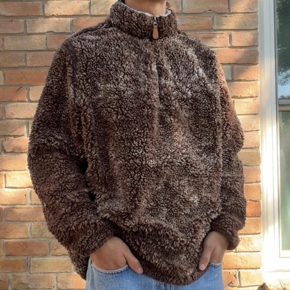 Simply Southern 90s Vintage Chocolate Brown Sherpa Fleece Quarter-Zip Size XL